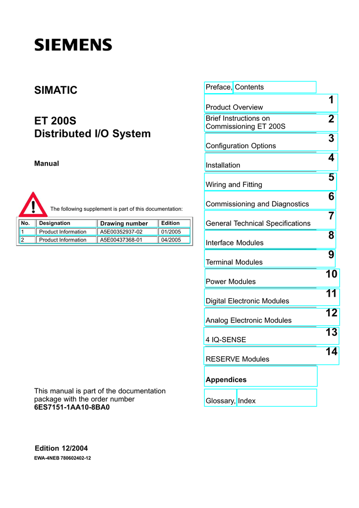6es7138 4ca01 0aa0 Wiring Diagram Simatic Et 200s Distributed I O System Manualzz Com