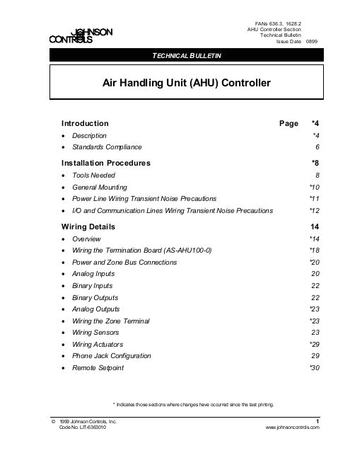 Ahu Control Panel Wiring Diagram Air Handling Unit Ahu Controller Technical Bulletin Engineered Air