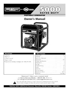 Generac 6334 Wiring Diagram 1658 0 Generac 5000 Watt Portable Generator Manual