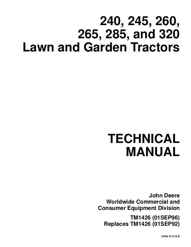 John Deere 260 Lawn Tractor Wiring Diagram John Deere 260 Lawn and Garden Tractor Service Repair Manual