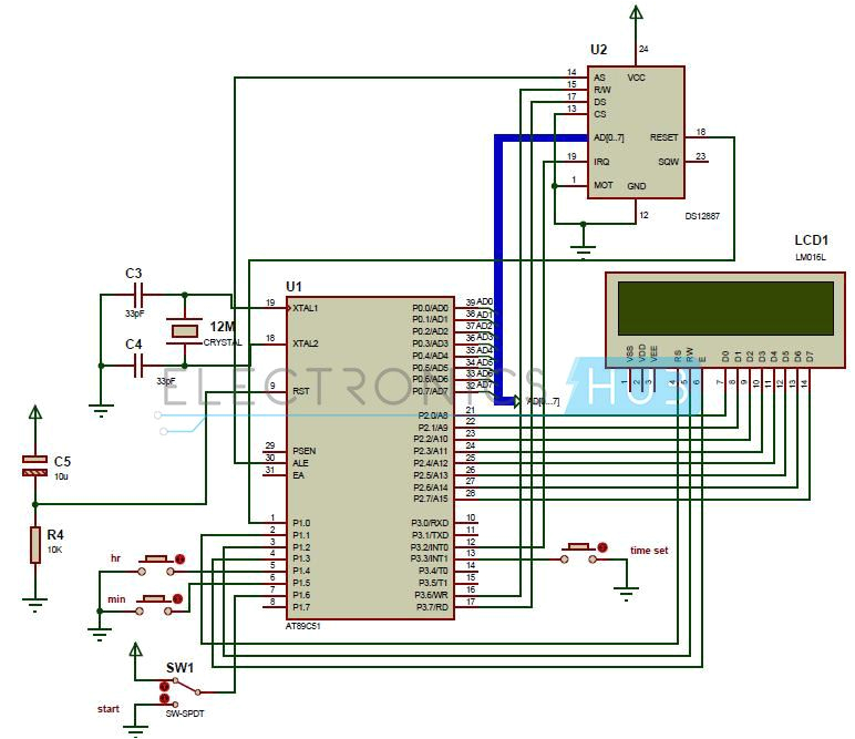 Lcd Wiring Diagram Circuit Diagram Of Digital Clock Using 8051 Microcontroller and Rtc