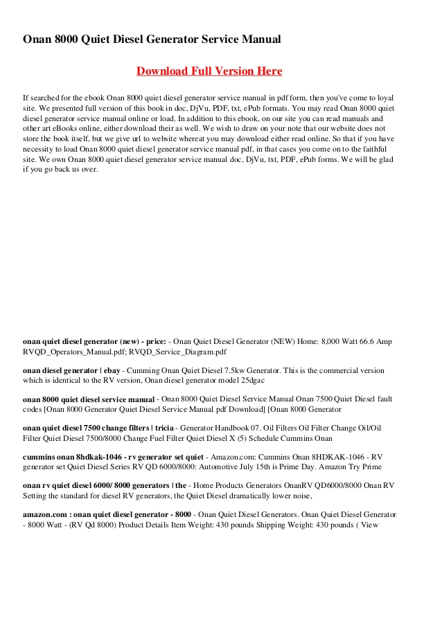 Onan Quiet Diesel 7500 Wiring Diagram Onan 8000 Quiet Diesel Generator Service Manual Onan Quiet Diesel 7500 Wiring Diagram Onan 8000 Quiet Diesel Generator Service Manual
