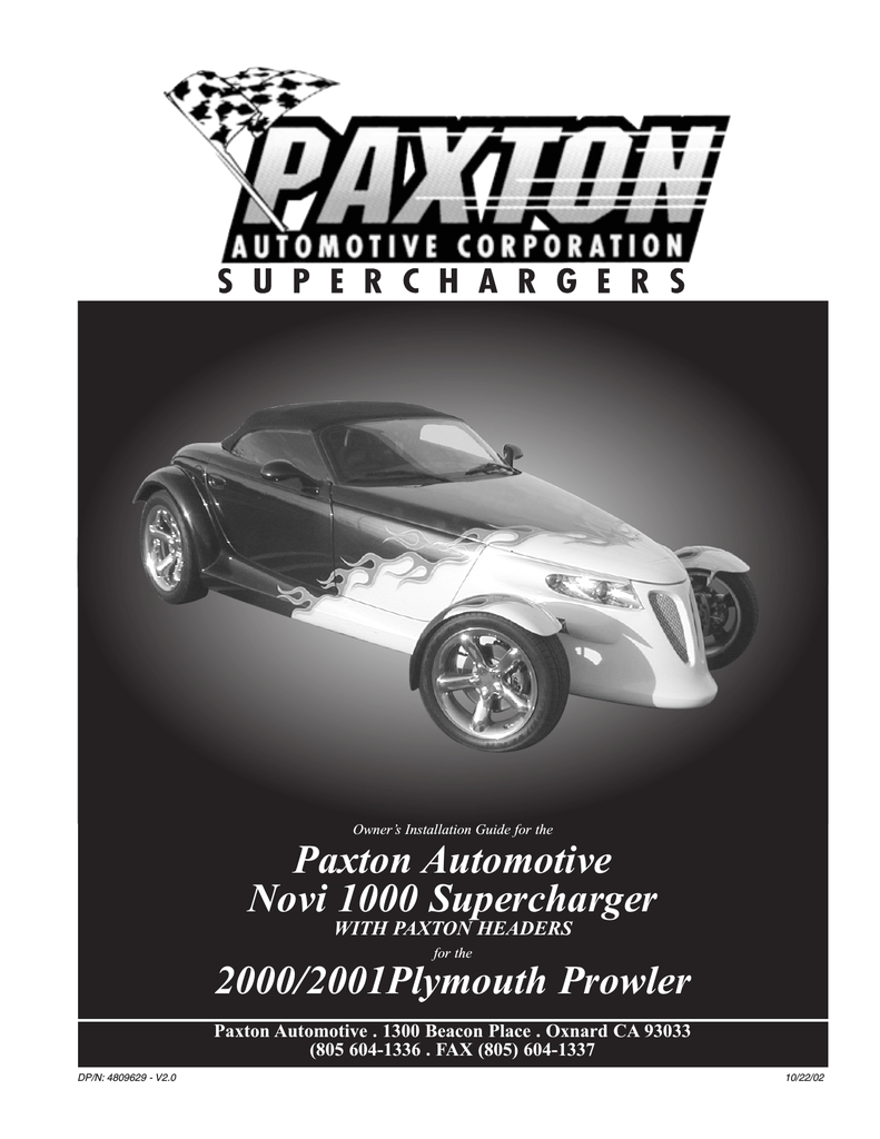 Paxton Switch 2 Wiring Diagram Plymouth Prowler Paxton Superchargers Manualzz Com
