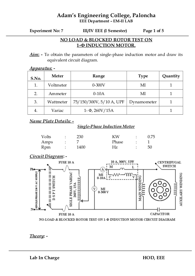 Single Phase asynchronous Motor Wiring Diagram No Load and Blocked Rotor Test On Singlephase Induction Motor Single Phase asynchronous Motor Wiring Diagram No Load and Blocked Rotor Test On Singlephase Induction Motor