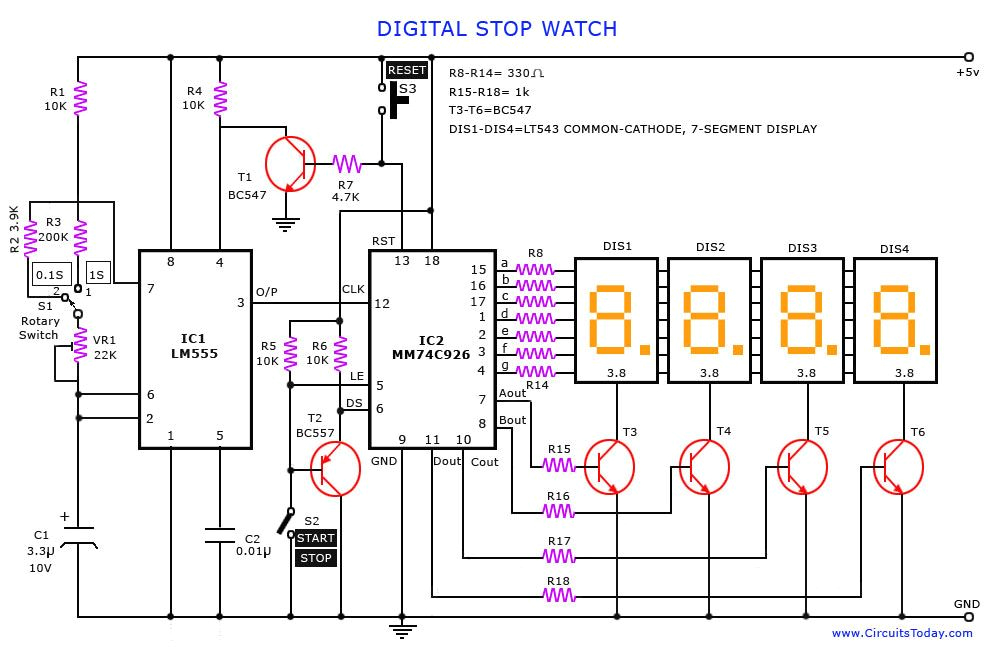 Solid State Timer Wiring Diagram A Digital Stop Watch or Digital Timer Circuit Schematic Built Around