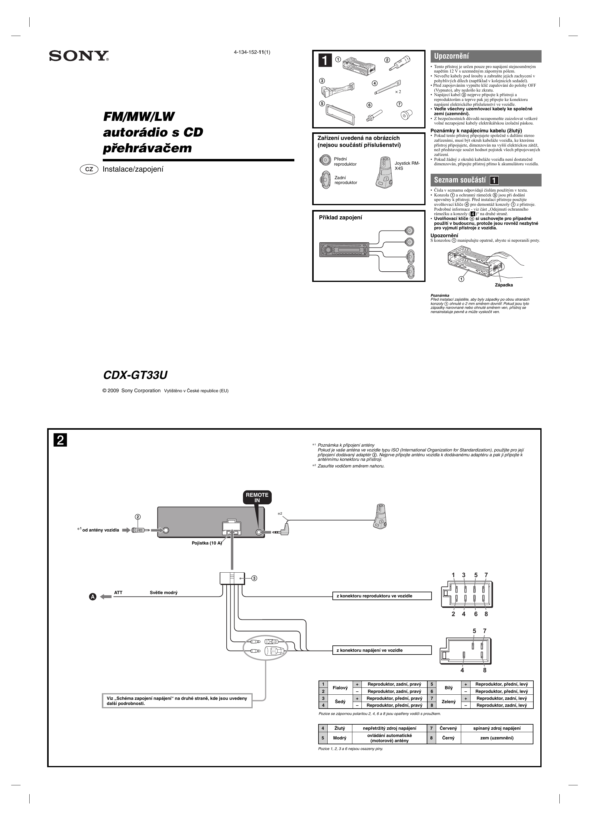 Sony Cdx Gt930ui Wiring Diagram sony Cdx Gt33u Navod K Obsluze Manualzz Com