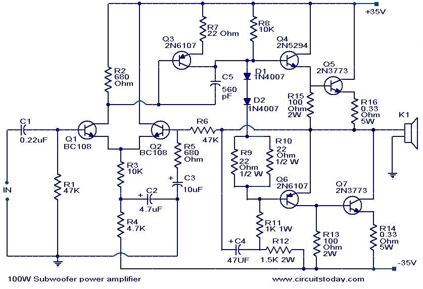 Subwoofer Wiring Diagrams High Power Audio Amplifier Circuit Diagram 100 Watts Into A 4 Ohms