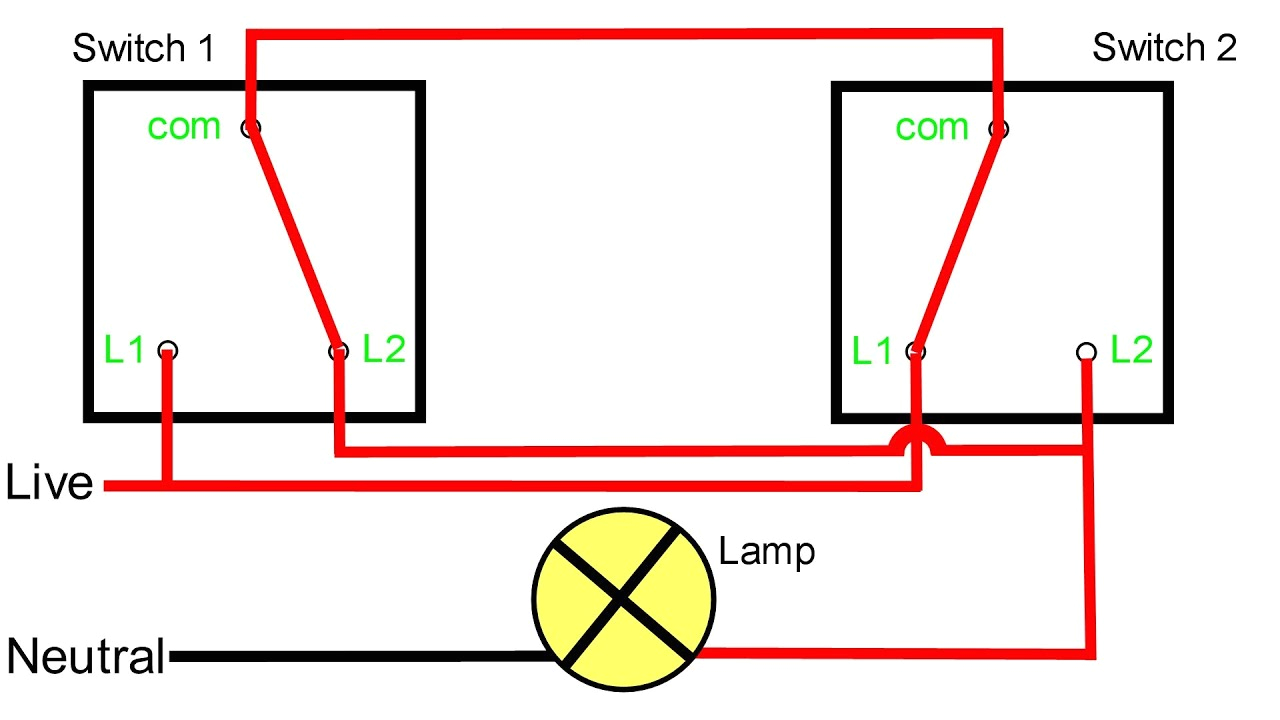 Wiring Diagram 2 Way Light Switch Two Way Light Switching Explained Youtube