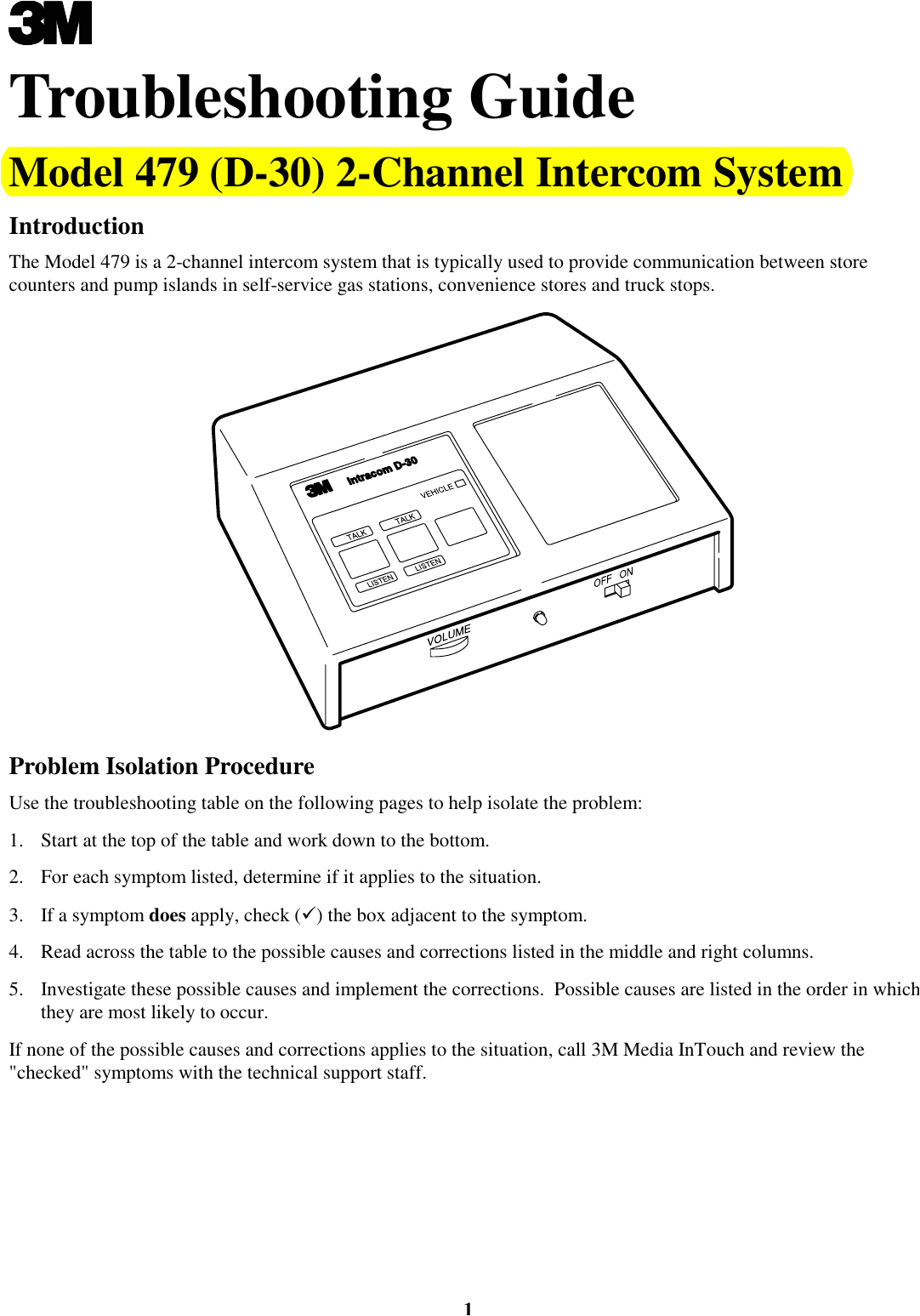 3m Intercom Wiring Diagram 3m 478da D 15 Owners Manual D15 Troubleshooting Guide