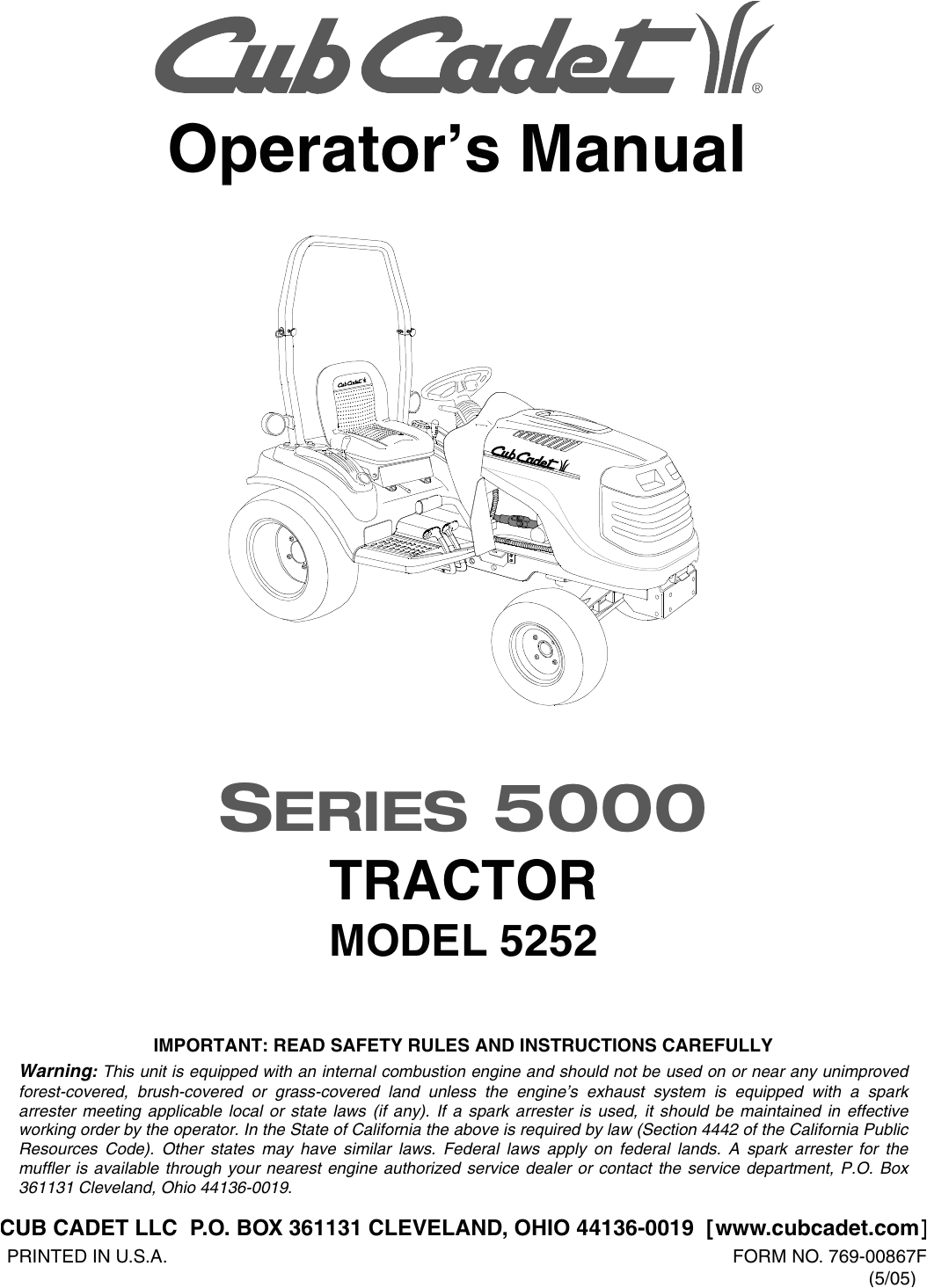 Cub Cadet 5252 Wiring Diagram Cub Cadet Series 5000 5252 Users Manual Frt Cvr Rev5 05 Cub Cadet 5252 Wiring Diagram Cub Cadet Series 5000 5252 Users Manual Frt Cvr Rev5 05