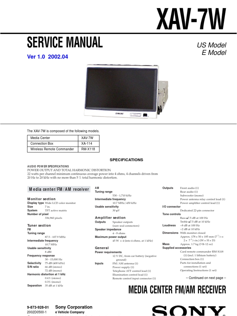 Sony Xav W1 Wiring Diagram sony Xav 7w Service Manual and Schematic Loudspeaker Electrical Sony Xav W1 Wiring Diagram sony Xav 7w Service Manual and Schematic Loudspeaker Electrical