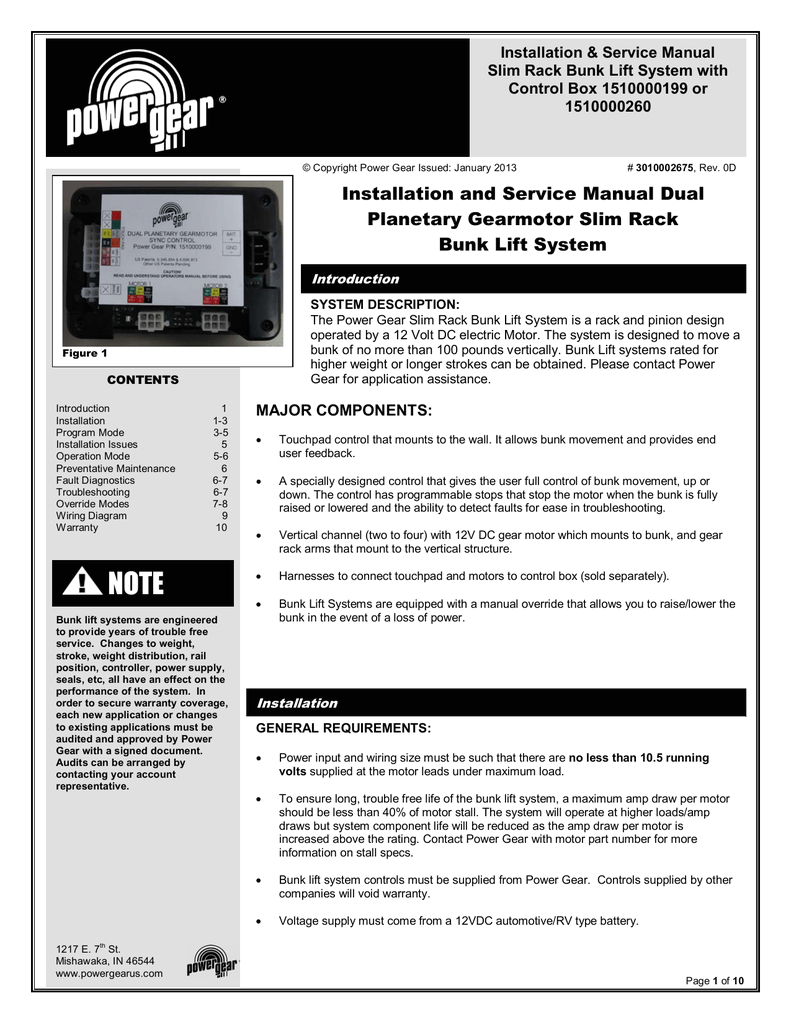 Up Down Stop Wiring Diagram Installation and Service Manual Slim Rack Bunk Lift System with