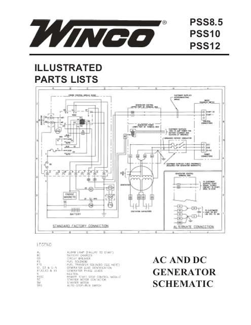 Winco Generator Wiring Diagram Illustrated Parts Lists Ac and Dc Generator Winco Generators