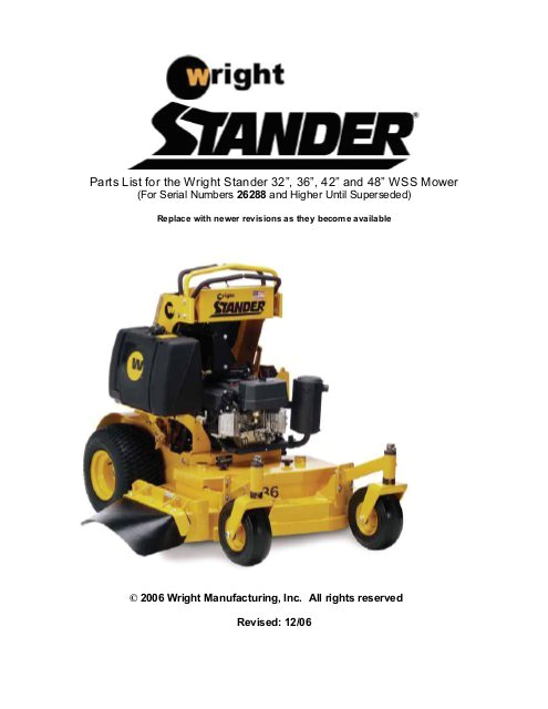 Wright Stander Wiring Diagram Parts List for the Wright Stander 32 36 42 and 48 Wss Mower