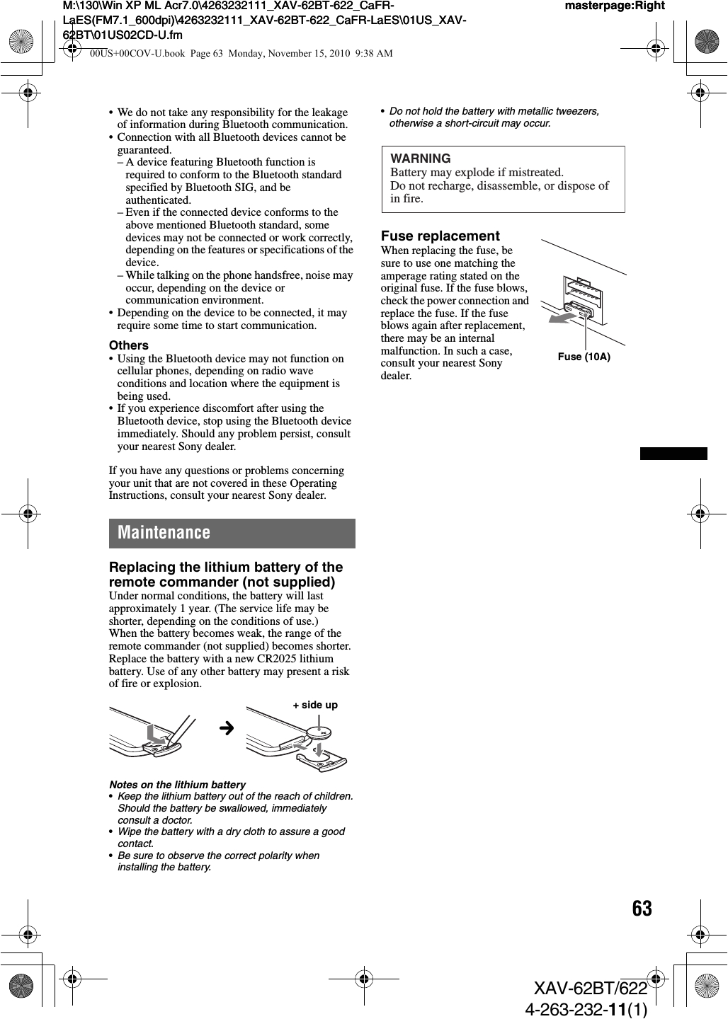 Xav 63 Wiring Diagram sony Xav62bt Av Center User Manual Xav 62bt 622 Xav 63 Wiring Diagram sony Xav62bt Av Center User Manual Xav 62bt 622