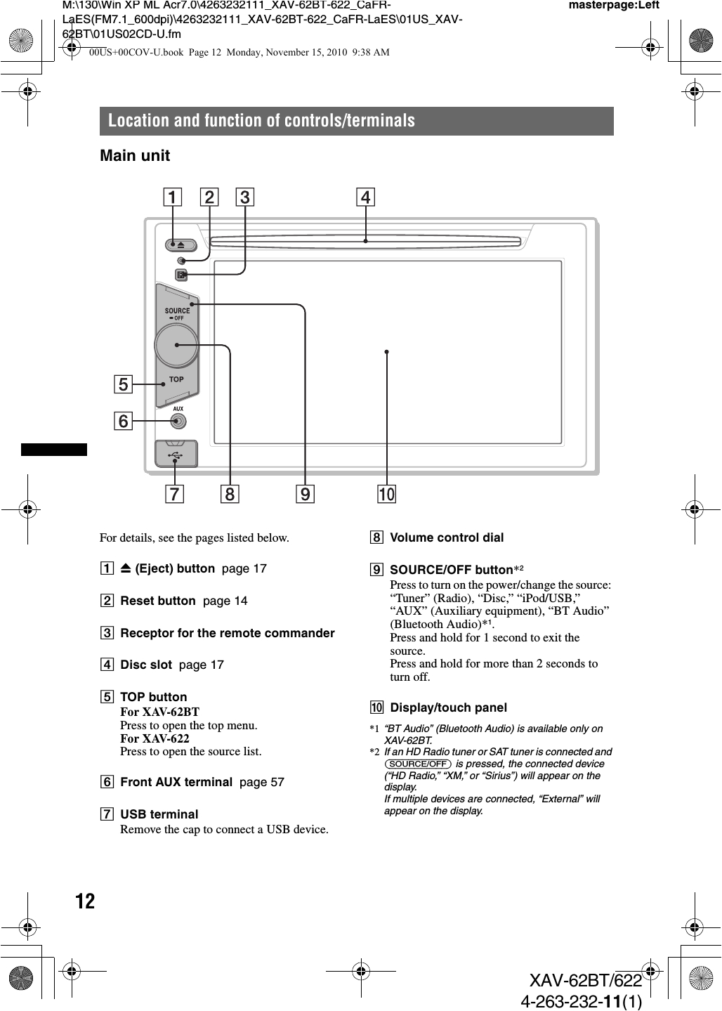Xav 63 Wiring Diagram sony Xav62bt Av Center User Manual Xav 62bt 622 Xav 63 Wiring Diagram sony Xav62bt Av Center User Manual Xav 62bt 622