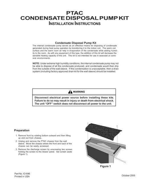 Amana Ptac Wiring Diagram Ptac Condensate Disposal Pump Kit Installation Amana Ptac
