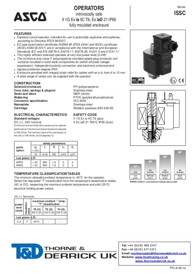 Asco solenoid Valve Wiring Diagram asco issc atex Intrinsically Safe Operator Hazardous area