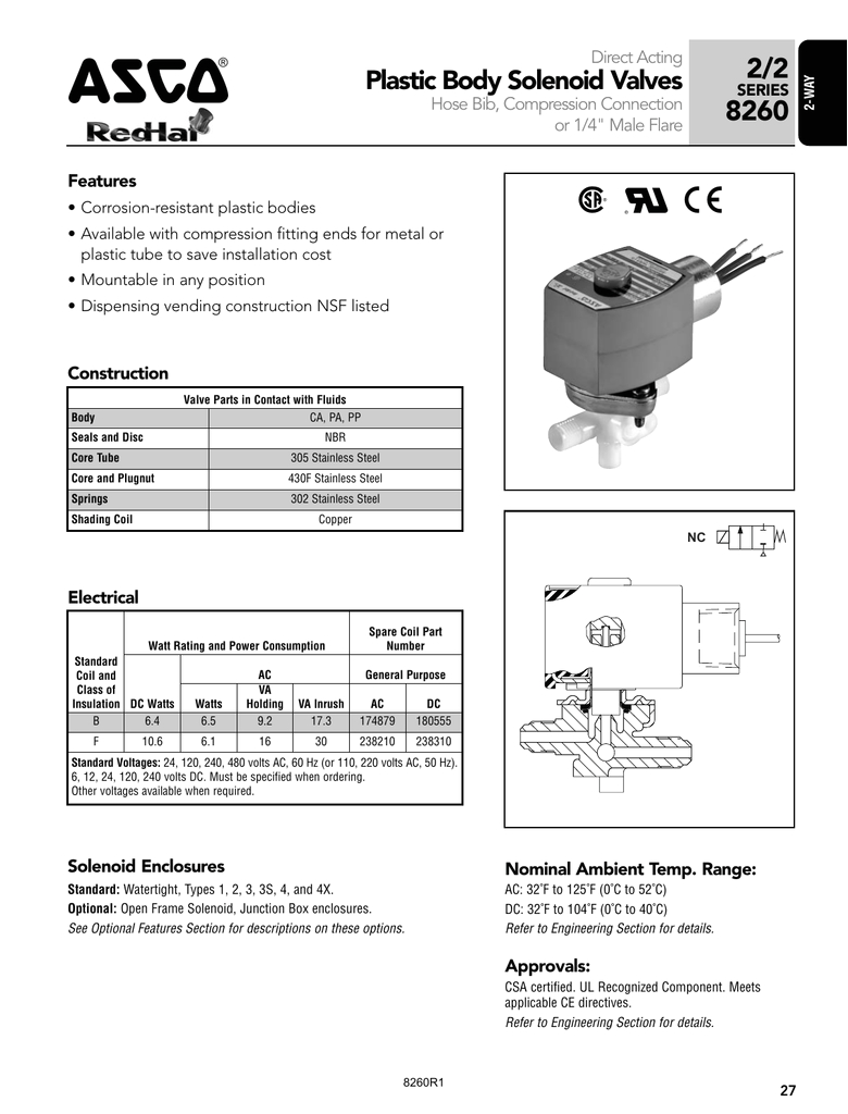 Asco solenoid Valve Wiring Diagram asco Valve 8260 Series Plastic Body Two Manualzz Com