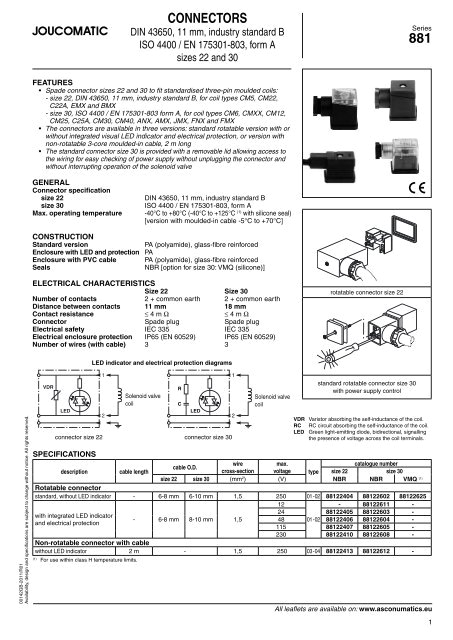 Asco solenoid Valve Wiring Diagram Connectors 881 asco Numatics