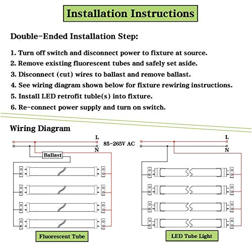 Ballast bypass Led Wiring Diagram T8 4ft Led Tube Light 6000k Cool White 28w 2800lm Clear Cover 4 Foot 48 T12 Led Bulbs Replacement for Garage Warehouse Shops Fluorescent Fixture Ballast bypass Led Wiring Diagram T8 4ft Led Tube Light 6000k Cool White 28w 2800lm Clear Cover 4 Foot 48 T12 Led Bulbs Replacement for Garage Warehouse Shops Fluorescent Fixture