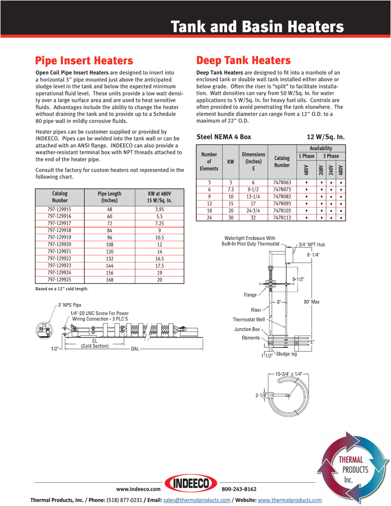 Indeeco Immersion Heater Wiring Diagram View Download Pdf thermal Products Inc