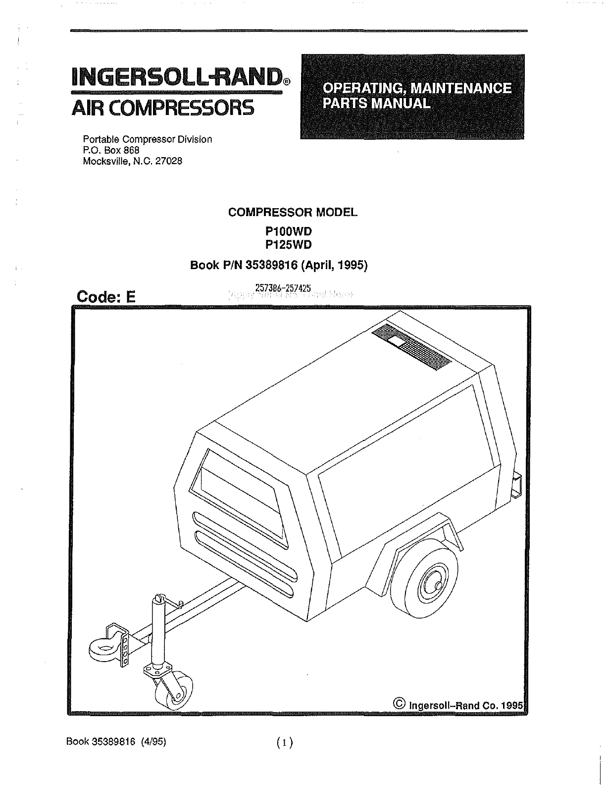 Ingersoll Rand Air Compressor Wiring Diagram Single Phase Ingersoll Rand P100wd P125wd Ingersoll Rand Air Compressor Wiring Diagram Single Phase Ingersoll Rand P100wd P125wd
