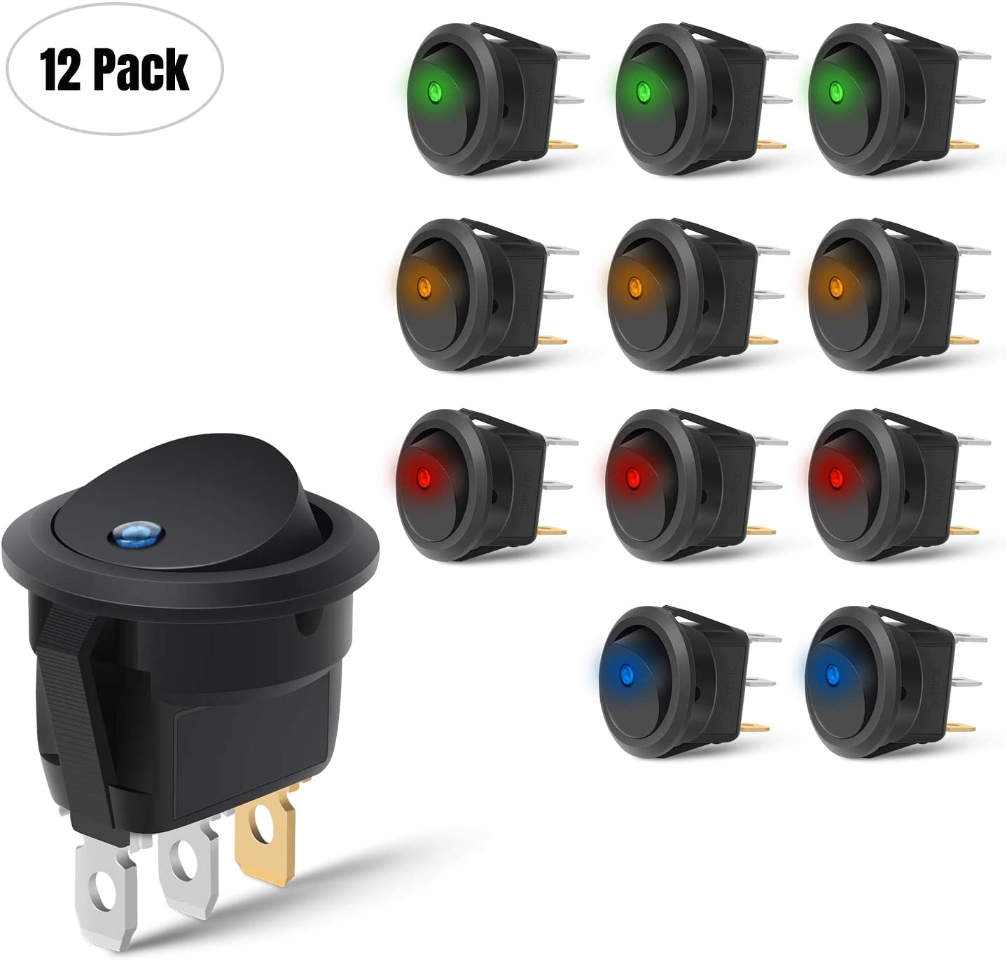 12 Volt 3 Prong toggle Switch Wiring Diagram Nilight 90013l 12pcs Round toggle Led Switch 12v Car Truck Rocker On Off Control Blue Green Yellow Red 2 Years Warranty