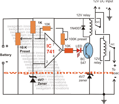 12 Volt Battery Charger Wiring Diagram Ic 741 Low Battery Indicator Circuit Homemade Circuit Projects