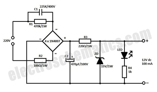 12 Volt Battery Charger Wiring Diagram Transformer Less 12v Power Supply Out Of Led Bulb