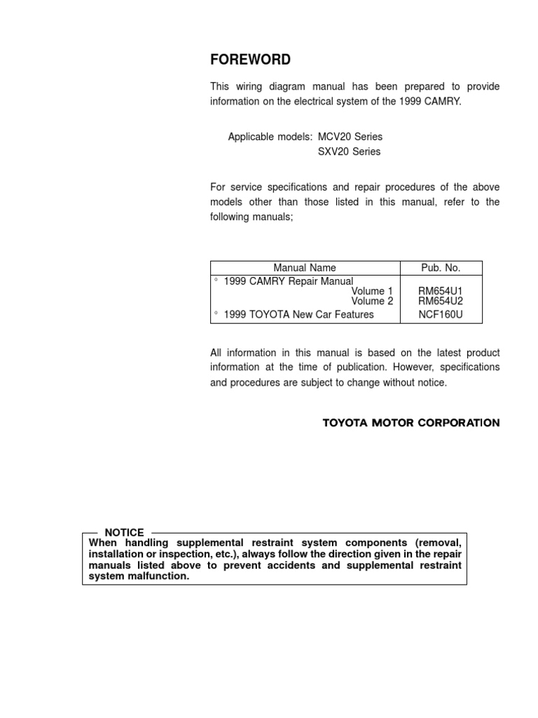 2000 toyota Camry Wiring Diagram 1999 toyota Camry Wiring Diagram Complete Electrical