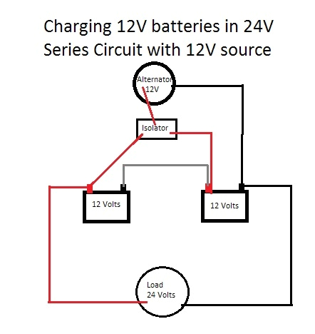 24 Volt Alternator Wiring Diagram Charging 24v Battery with 12v Alternator and isolator 24 Volt Alternator Wiring Diagram Charging 24v Battery with 12v Alternator and isolator