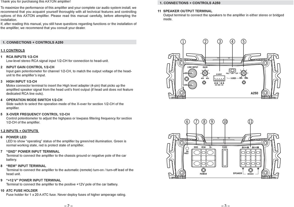 5 Channel Car Amp Wiring Diagram A1300 I A250 I A295 I A460 I A480 1 2 4 Channel Power