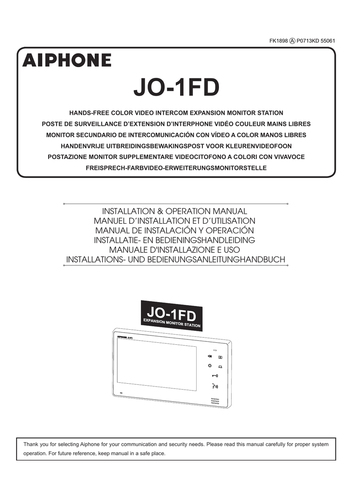 AiPhone Jo 1fd Wiring Diagram AiPhone Jo 1fd Expansion Station Manualzz