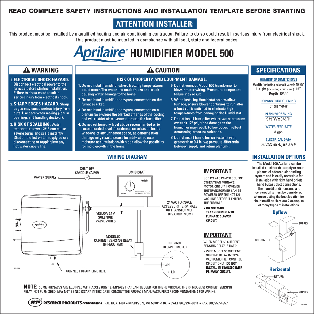 Aprilaire 700 Humidifier Wiring Diagram Aprilaire 500 Specifications Manualzz Aprilaire 700 Humidifier Wiring Diagram Aprilaire 500 Specifications Manualzz