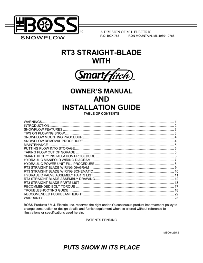 Boss Snow Plow 13 Pin Wiring Diagram Rt3 Straight Blade W Smarthitch Owner S and Installation Boss Snow Plow 13 Pin Wiring Diagram Rt3 Straight Blade W Smarthitch Owner S and Installation