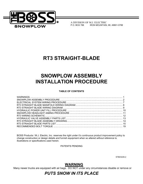 Boss Snow Plow Wiring Diagram Truck Side Rt3 Straight Blade Snowplow assembly Installation Boss Boss Snow Plow Wiring Diagram Truck Side Rt3 Straight Blade Snowplow assembly Installation Boss