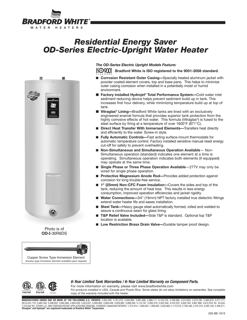 Bradford White Electric Water Heater Wiring Diagram Bradford White Upright Od Series Energy Saver