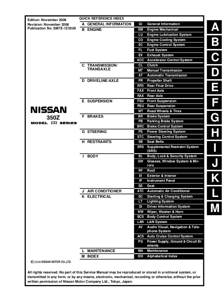 Car Service Repair Manuals and Wiring Diagrams 2007 Nissan 350z Service Repair Manual