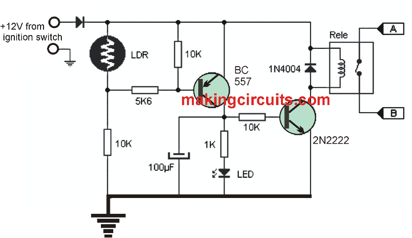 Day Night Sensor Wiring Diagram Automatic Day Night Triggered Car Headlamp Circuit Day Night Sensor Wiring Diagram Automatic Day Night Triggered Car Headlamp Circuit