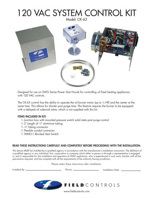 Field Control Power Vent Wiring Diagram 120 Vac System Control Kit Field Controls Field Control Power Vent Wiring Diagram 120 Vac System Control Kit Field Controls