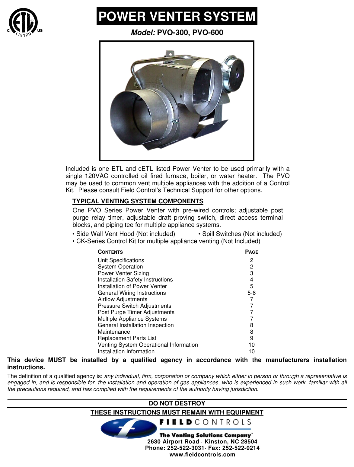 Field Power Venter Wiring Diagram Field Controls Pvo 600 Users Manual 46311800 Field Power Venter Wiring Diagram Field Controls Pvo 600 Users Manual 46311800
