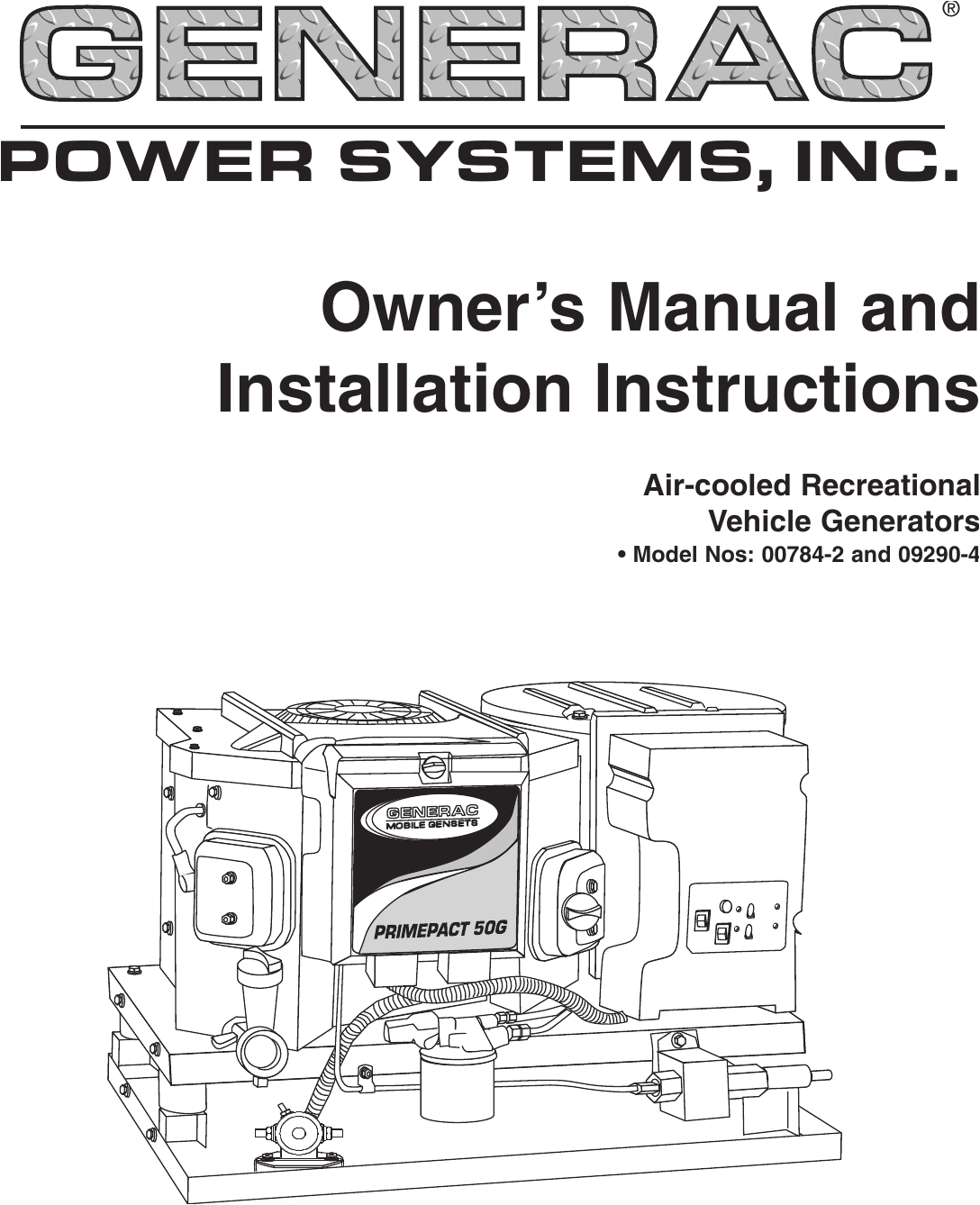 Generac Rv Generator Wiring Diagram Generac 00784 2 09290 4 Owners Manual Primepact 50 70 Rv