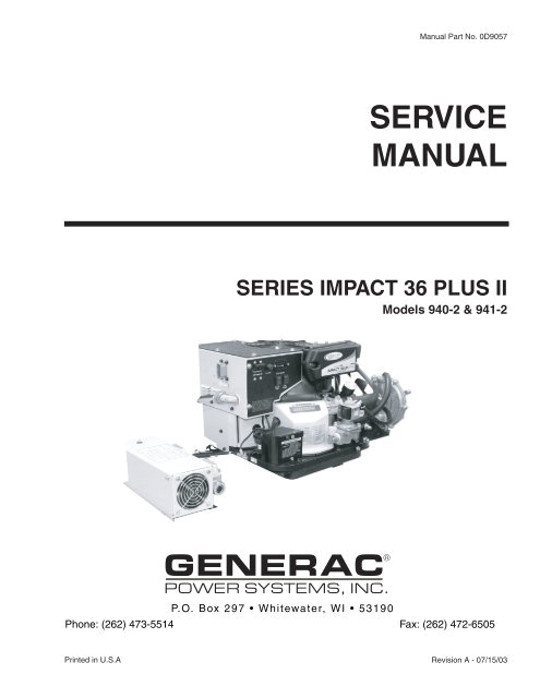 Generac Rv Generator Wiring Diagram Impact 36 Plus Ii Service Manual D9057 Generac Parts Generac Rv Generator Wiring Diagram Impact 36 Plus Ii Service Manual D9057 Generac Parts
