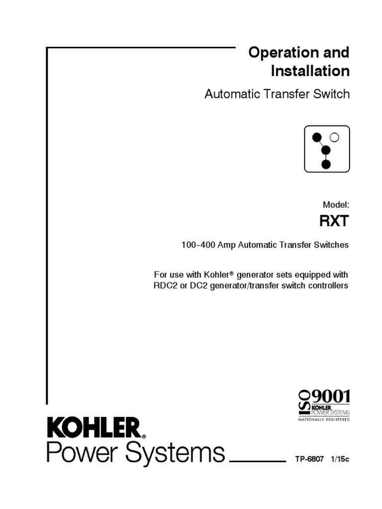 Generator Manual Transfer Switch Wiring Diagram Manual Transfer Kohler Rxt Pdf Electrostatic Discharge