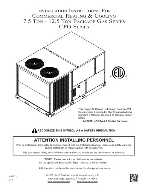 Goodman Gas Furnace Wiring Diagram 7 5 ton 12 5 ton Package Gas Series Cpg Series Goodman Goodman Gas Furnace Wiring Diagram 7 5 ton 12 5 ton Package Gas Series Cpg Series Goodman