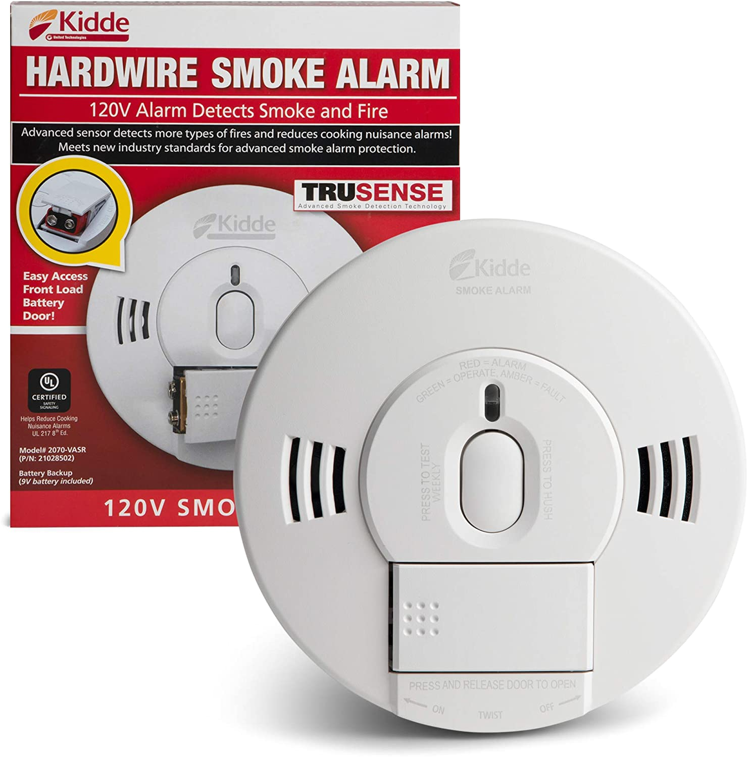 Hardwired Smoke Detector Wiring Diagram Kidde 21028502 Ac Dc Wire In Smoke Alarm Detector with Trusense Technology Front Load Battery Backup Voice Notification Model 2070 Vasr White