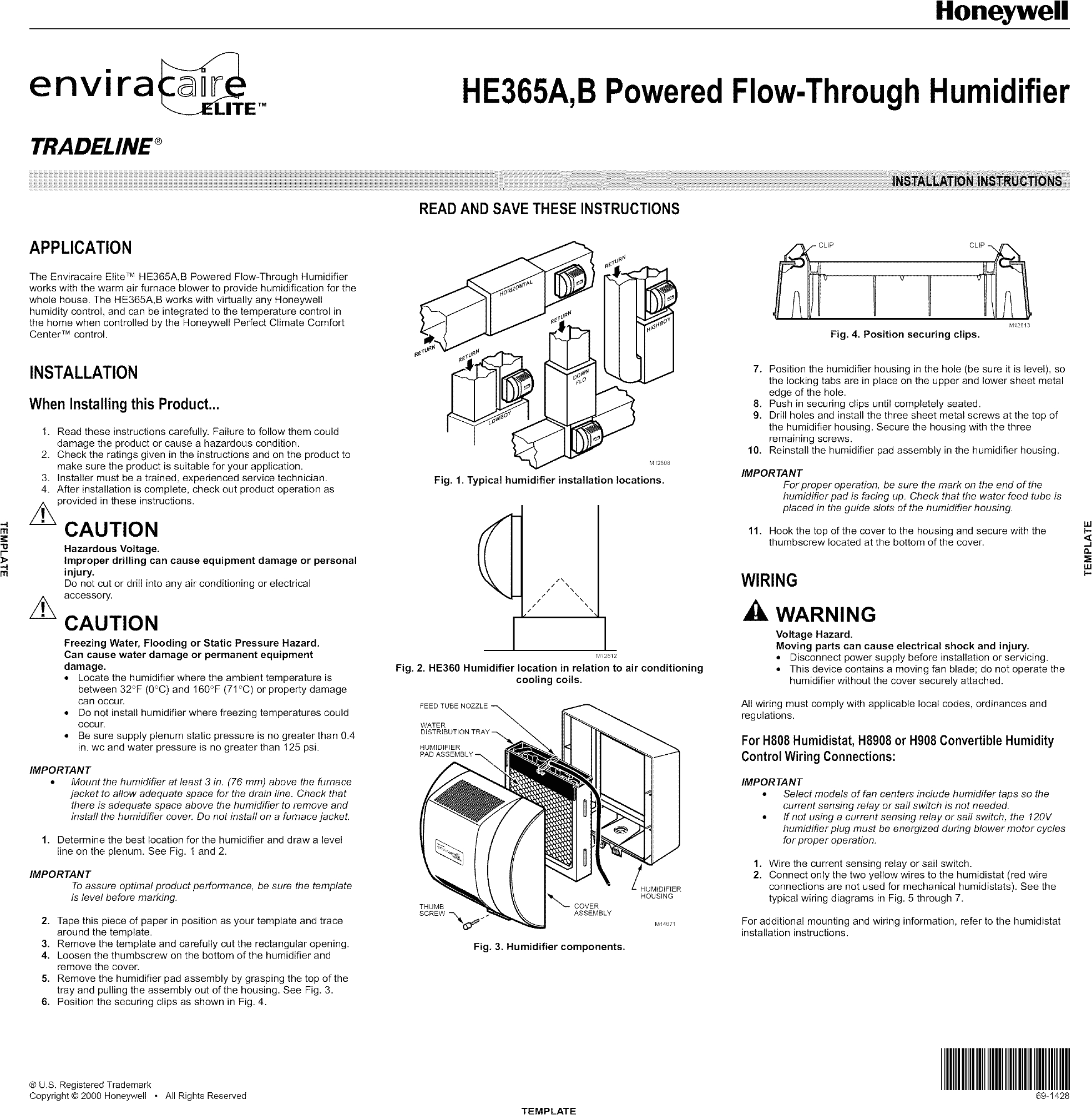 Honeywell Fan Center Wiring Diagram Honeywell He365b1004 User Manual Humidifier Manuals and