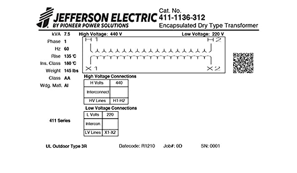 Jefferson Electric Transformer Wiring Diagram Special Voltage Single Phase Encapsulated Transformer See