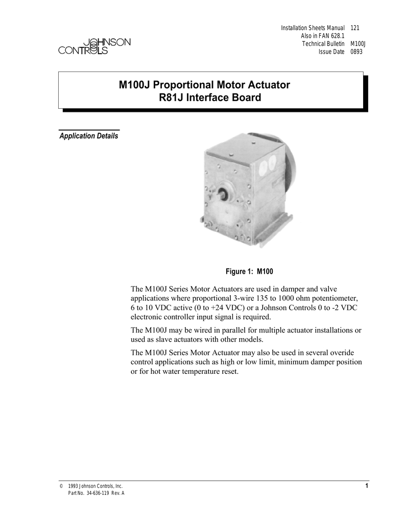 Johnson Controls A350p Wiring Diagram Technical Bulletin M100j Proportional Motor Actuator R81j Johnson Controls A350p Wiring Diagram Technical Bulletin M100j Proportional Motor Actuator R81j